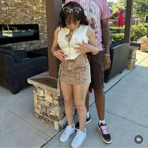 Fashion Nova Khaki Brown Denim Mini Skirt